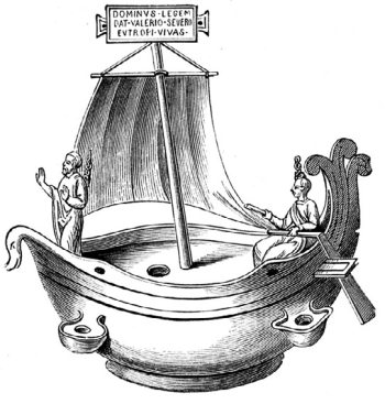 Лампа древнехристианской эпохи в виде корабля, ковчега Спасения. На
